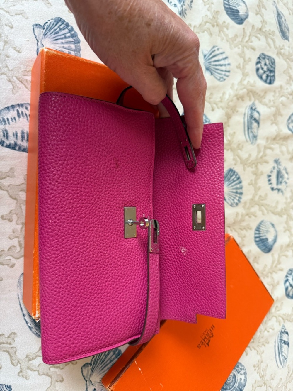 Hermes Hot Pink Textured Leather Clutch